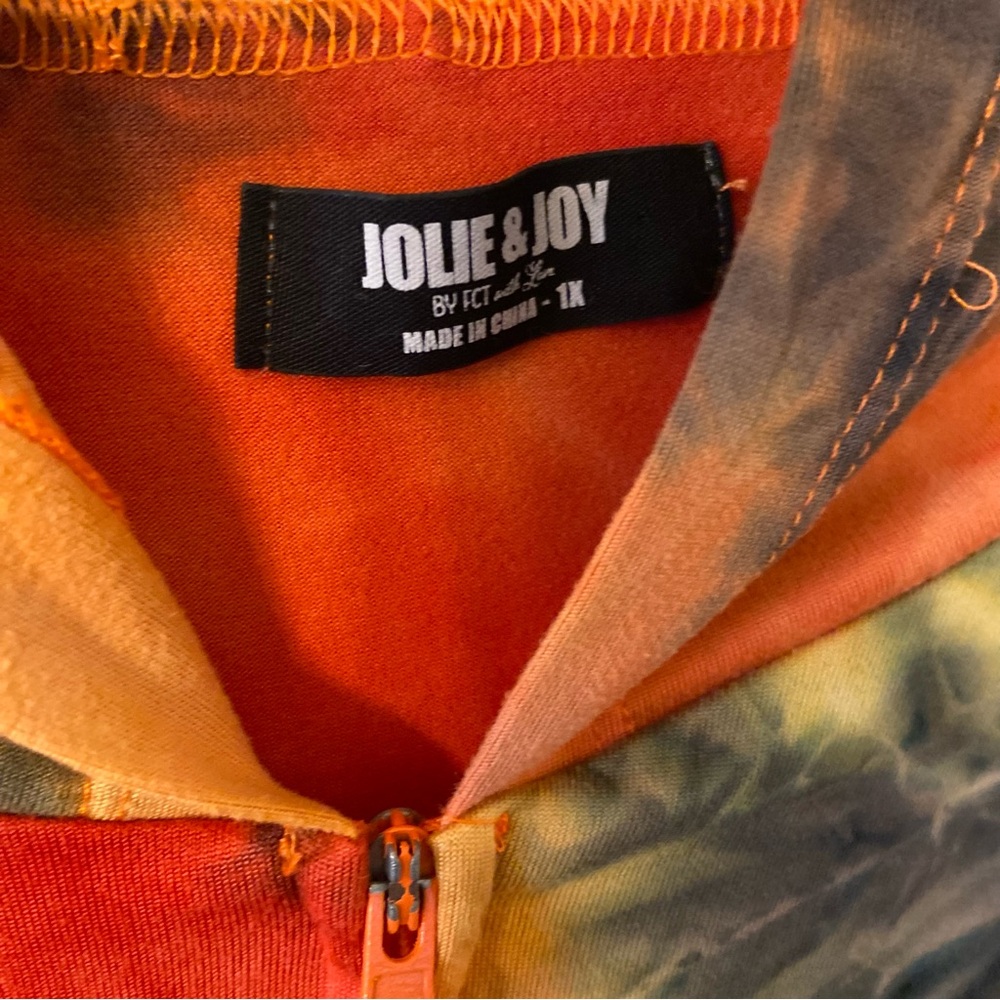 Jolie & Joy by FCT with Love Orange Tie Dyed Long Sleeves Zip Up Hoodie. - Picture 3 of 5